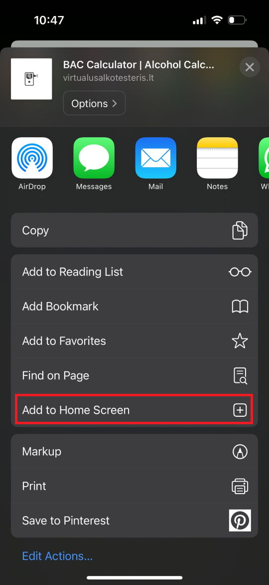 BAC Calculator app on an iPhone